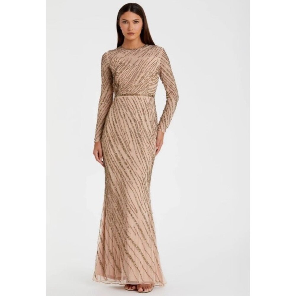 Mac Duggal Gown Dress Womens Size 6 Beige Column Gown Beaded 5240 $598‎